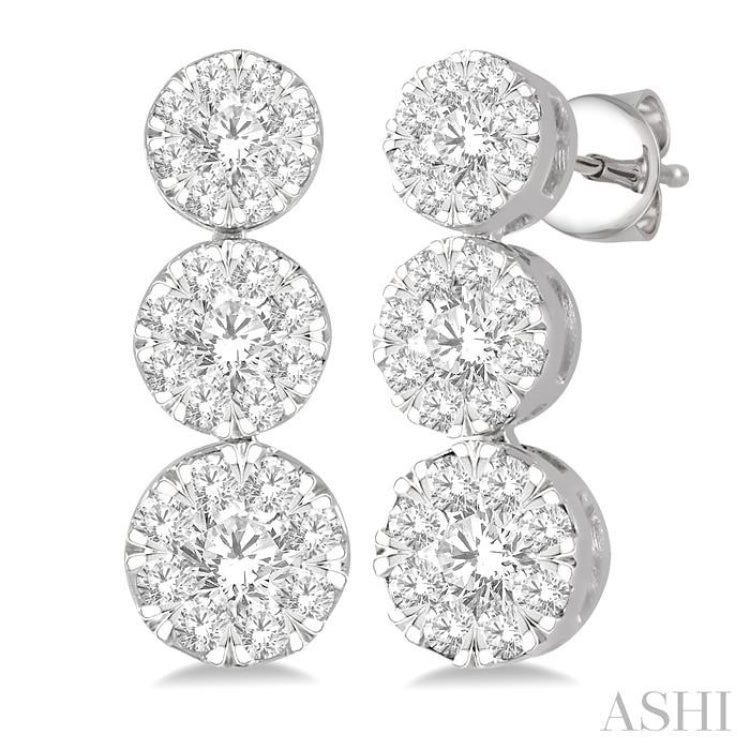 1 Ctw Hanging Triple Mount Lovebright Round Cut Diamond Earring in 14K White Gold