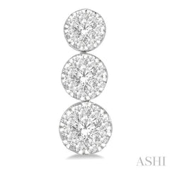 1 Ctw Hanging Triple Mount Lovebright Round Cut Diamond Earring in 14K White Gold