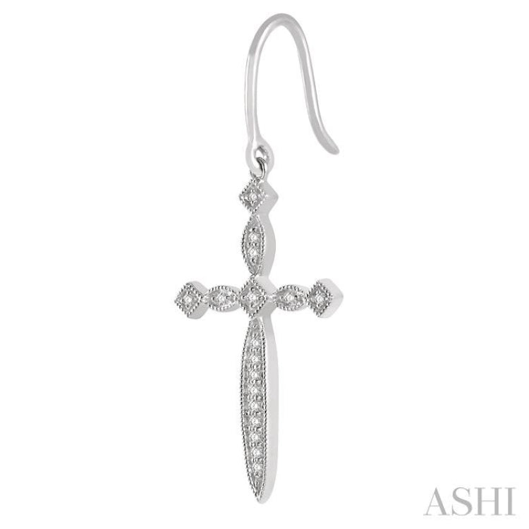 1/8 Ctw Marquise & Diamond Mount Cross Charm Round Cut Diamond Earring in 10K White Gold