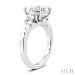 1/2 Ctw Tri-Mount Emerald Shape Center Pear and Round Cut Diamond Semi-Mount Engagement Ring in 14K White Gold
