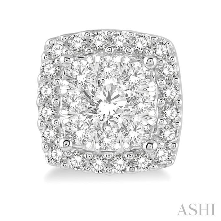 3/4 Ctw Cushion Shape Lovebright Round Cut Diamond Stud Earrings in 14K White Gold