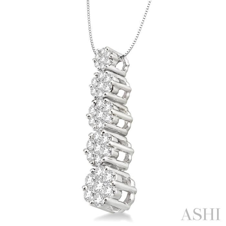 1 Ctw Journey Diamond Pendant in 14K White Gold with Chain
