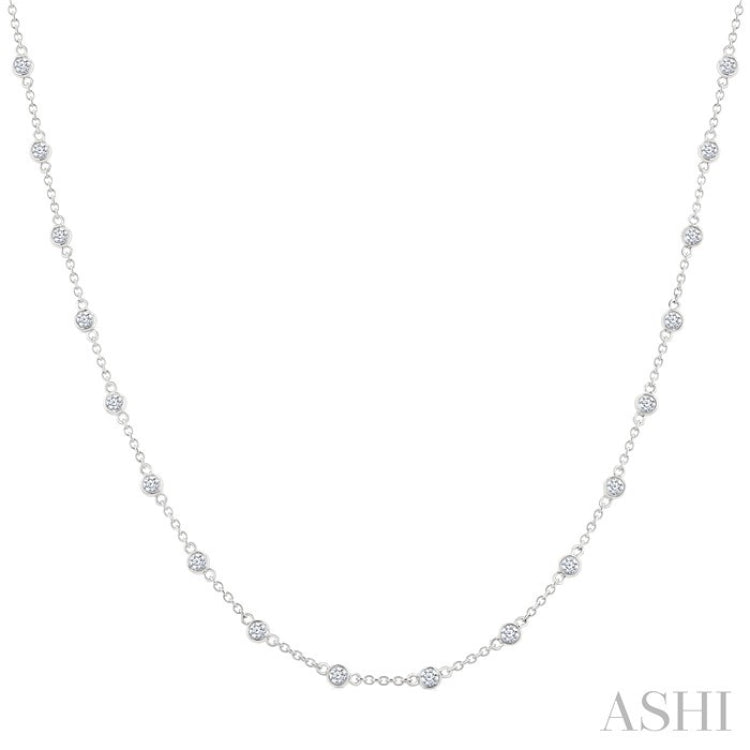 1 Ctw Bezel Set Round Cut Diamond Station Necklace in 14K White Gold