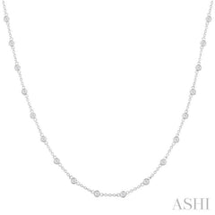 1 Ctw Bezel Set Round Cut Diamond Station Necklace in 14K White Gold