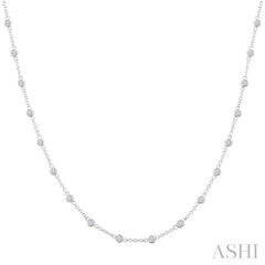 1 Ctw Bezel Set Round Cut Diamond Station Necklace in 14K White Gold