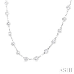 4 Ctw Bezel Set Round Cut Diamond Station Necklace in 14K White Gold