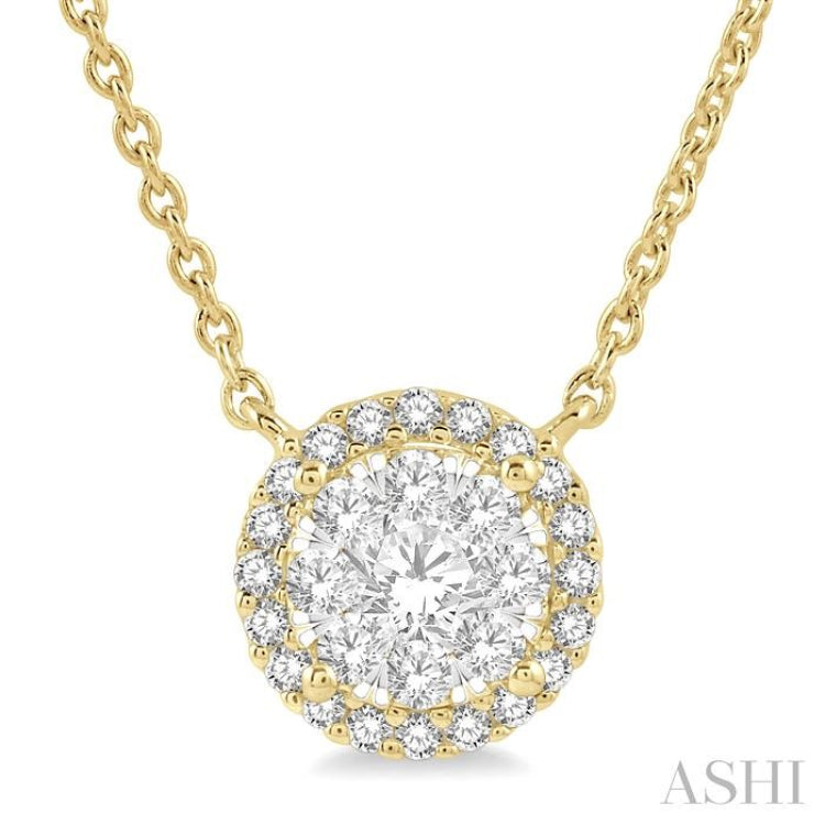 1/3 Ctw Circular Round Cut Diamond Lovebright Pendant With Chain in 14K Yellow and White Gold