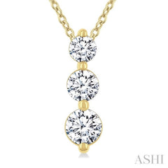 1/2 Ctw Round Cut Diamond Three-Stone Snowman Pendant With Chain in 14K Yellow Gold