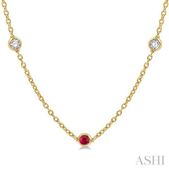 2.85 MM Ruby and 1/2 Ctw Round Cut Diamond Precious Station Necklace in 14K Yellow Gold
