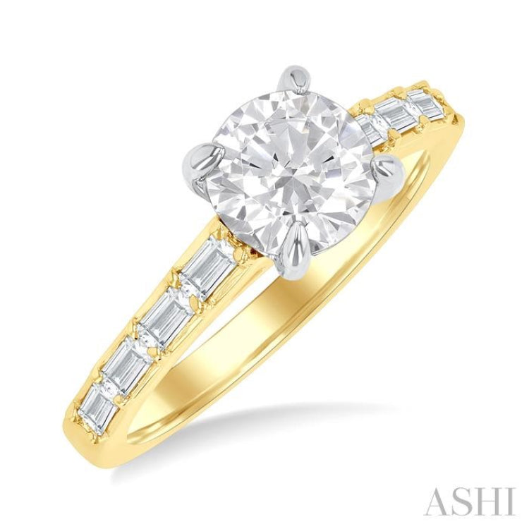 1/4 Ctw Baguette and Round Cut Diamond Semi-Mount Engagement Ring in 14K Yellow and White Gold