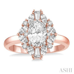 5/8 Ctw Marquise Shape Oval, Baguette and Round Cut Diamond Semi-Mount Engagement Ring in 14K Rose and White Gold
