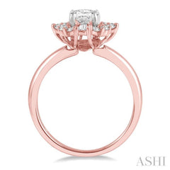 5/8 Ctw Marquise Shape Oval, Baguette and Round Cut Diamond Semi-Mount Engagement Ring in 14K Rose and White Gold