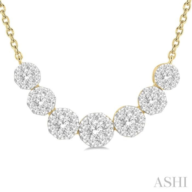3/4 Ctw Round Cut Diamond Lovebright Necklace in 14K Yellow and White Gold