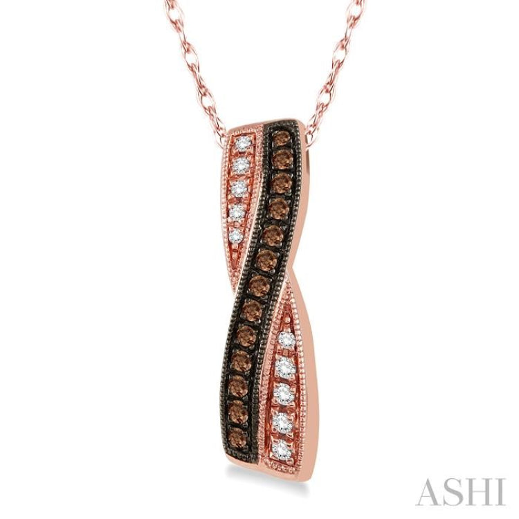1/5 Ctw White and Champagne Brown Single Cut Diamond Pendant in 14K Rose Gold with Chain