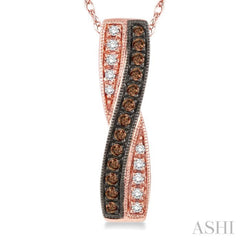 1/5 Ctw White and Champagne Brown Single Cut Diamond Pendant in 14K Rose Gold with Chain