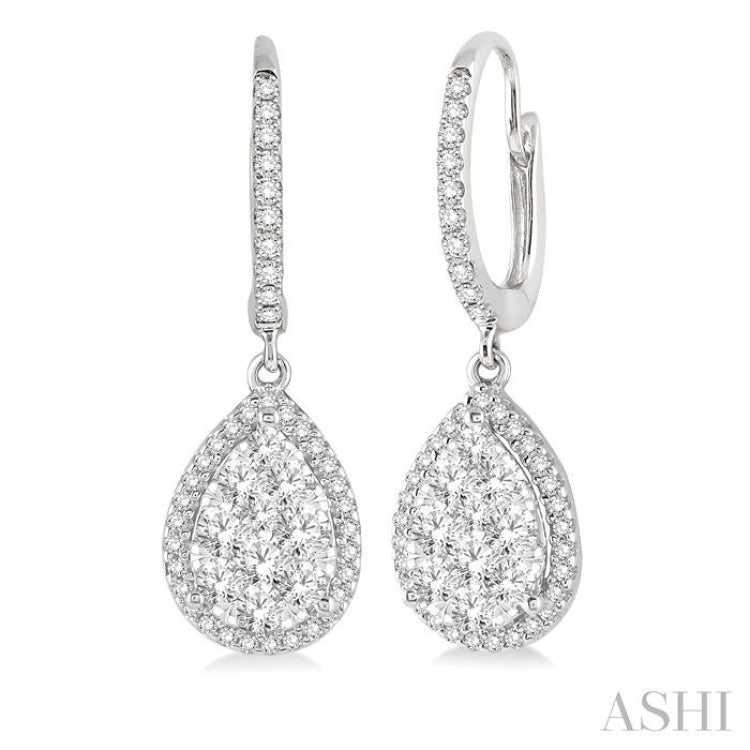 3/4 Ctw Pear Shape Diamond Lovebright Earrings in 14K White Gold