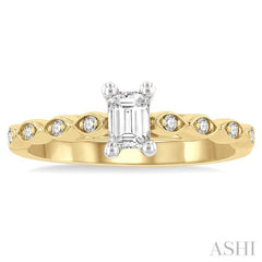3/8 Ctw Round & Emerald Cut Diamond Engagement Ring With 1/3 Ctw Emerald Cut Center Stone in 14K Yellow and White Gold