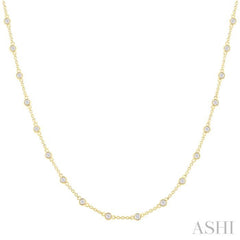 1 Ctw Bezel Set Round Cut Diamond Station Necklace in 14K Yellow Gold
