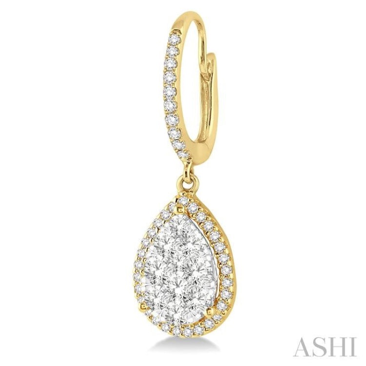 1 Ctw Pear Shape Diamond Lovebright Earrings in 14K Yellow and White Gold