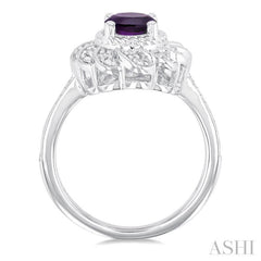 1/20 Ctw Oval Cut 8X6 MM Amethyst and Round Cut Diamond Semi-Precious Ring in Sterling Silver