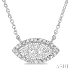 1/3 Ctw Marquise Shape Round Cut Diamond Lovebright Pendant With Chain in 14K White Gold