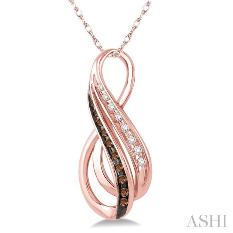 1/8 Ctw White and Champagne Brown Diamond Pendant in 14K Rose Gold with Chain