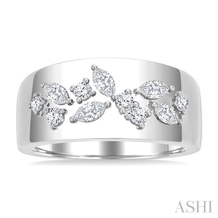 1/2 Ctw Marquise and Round Cut Diamond Fashion Wide Band in 14K White Gold