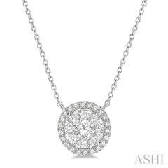 3/4 Ctw Circular Round Cut Diamond Lovebright Pendant With Chain in 14K White Gold