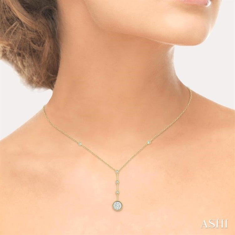 5/8 Ctw Circular Mount & Bar Extension Round Cut Diamond Lovebright Necklace in 14K Yellow and White Gold