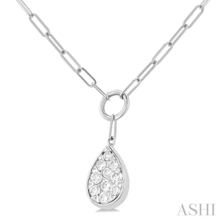 1/4 Ctw Lovebright Pear Shape Round Cut Diamond Paperclip Necklace in 14K White Gold