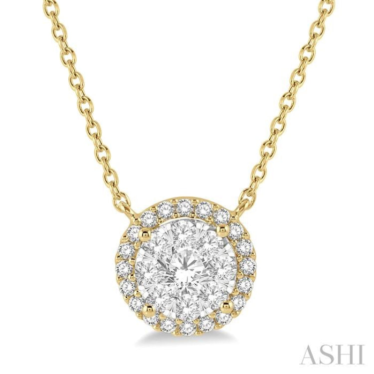 1/2 Ctw Circular Round Cut Diamond Lovebright Pendant With Chain in 14K Yellow and White Gold
