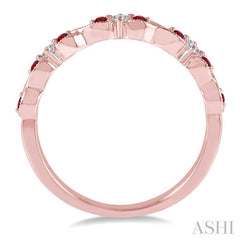 1.25 MM Ruby and 1/10 Ctw Round Cut Diamond Precious Wedding Band in 14K Rose Gold