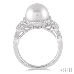 10 MM Cultured Pearl and 3/8 Ctw Round Cut Diamond Ring in 14K White Gold
