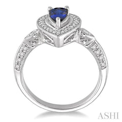 6x4 MM Pear Shape Sapphire and 1/6 Ctw Round Cut Diamond Ring in 14K White Gold