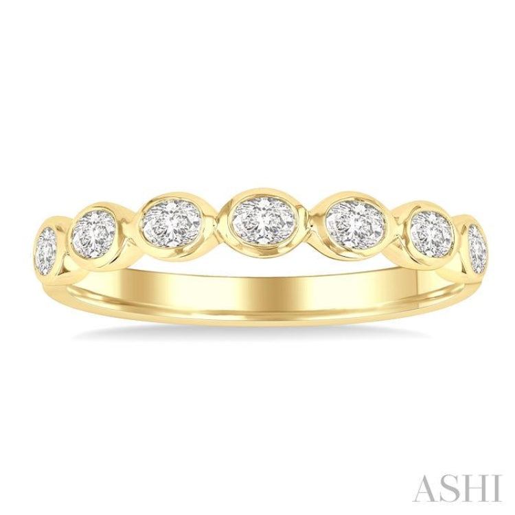 3/4 Ctw East-West Set Oval Cut Bezel Diamond Stackable Fashion Band in 14K Yellow Gold