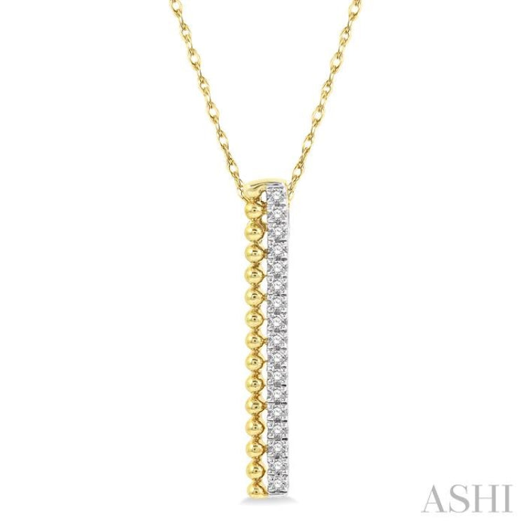 1/6 Ctw Circular Bead & Round Cut Diamond Bar Pendant With Chain in 14K Yellow Gold