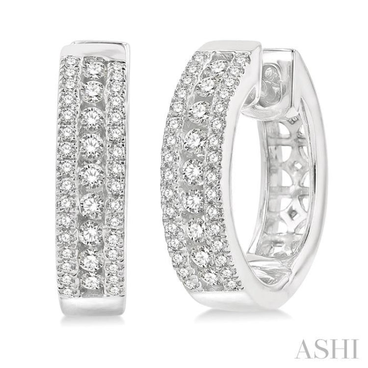 1/2 Ctw Channel Set Round Cut Diamond Hoop Earring in 14K White Gold