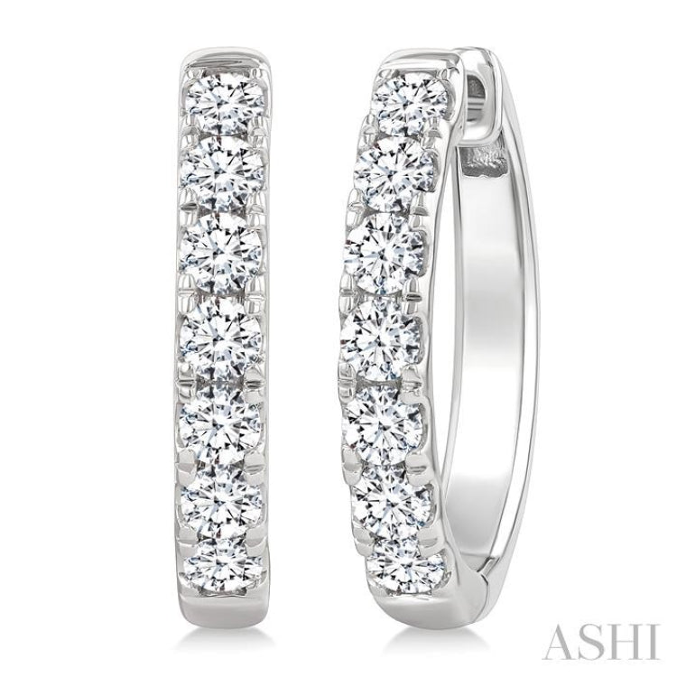 2 Ctw Round Cut Diamond Hoop Earrings in 14K White gold