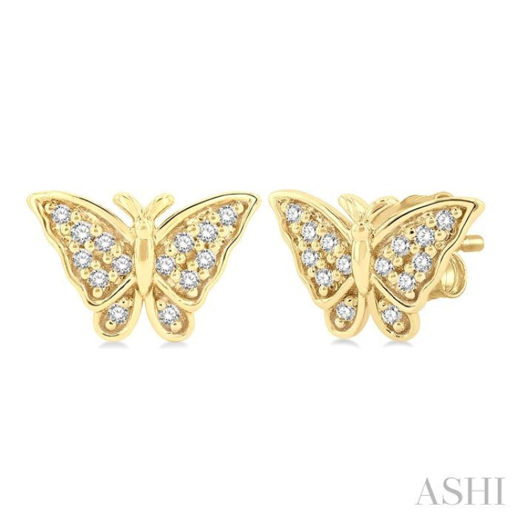 1/10 Ctw Petite Butterfly Round Cut Diamond Fashion Stud Earring in 10K Yellow Gold
