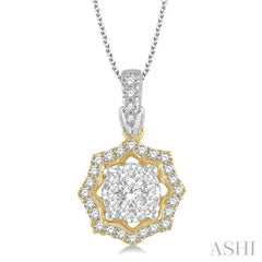 1/3 Ctw Star Lattice Lovebright Round Cut Diamond Pendant With Chain in 14K White and Yellow Gold