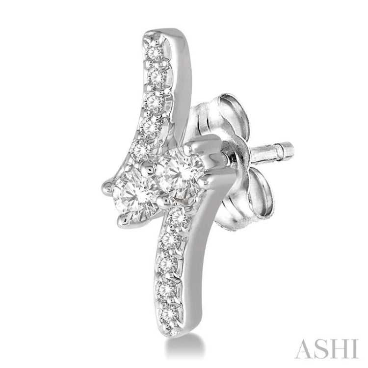 1/3 Ctw Asymmetrical 2Stone Round Cut Diamond Earrings in 14K White Gold