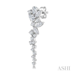 1 Ctw Mixed Shape Diamond Scatter Fashion Long Earring in 14K White Gold