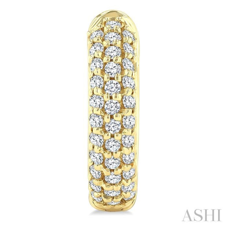 1/2 Ctw Triple Row Round Cut Diamond Fashion Huggies in 14K Yellow Gold