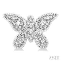 1/10 Ctw Petite Milgrain Butterfly Round Cut Diamond Fashion Stud Earring in 10K White Gold
