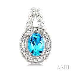 8X6 MM Cushion Shape Blue Topaz and 1/20 Ctw Single Cut Diamond Semi-Precious Earrings in Sterling Silver