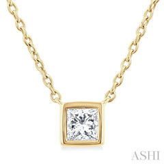 1/6 Ctw Petite Bezel Set Princess Cut Diamond Fashion Pendant With Chain in 10K Yellow Gold