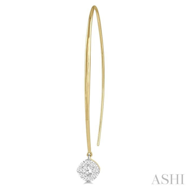 1/3 Ctw Cushion Shape Lovebright Round Cut Diamond Earring in 14K Yellow & White Gold