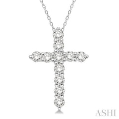 1/2 Ctw Round Cut Diamond Cross Pendant in 14K White Gold with Chain