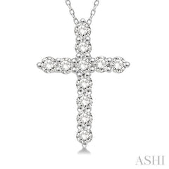 1/2 Ctw Round Cut Diamond Cross Pendant in 14K White Gold with Chain