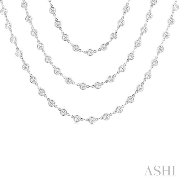 20 Ctw Bezel Set Round Cut Diamond Layered 60-Inch Necklace in 14K White Gold